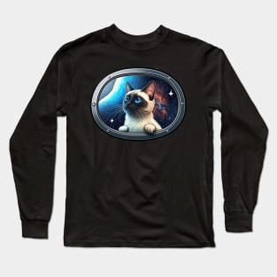 Siamese Cat in Outer Space Long Sleeve T-Shirt